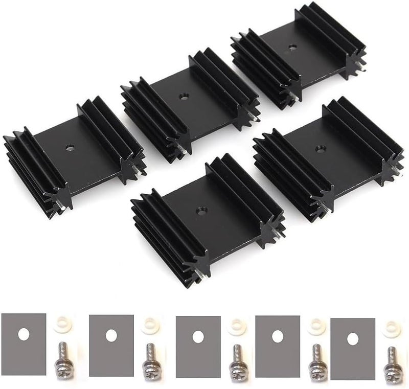 Easycargo To-220 Aluminium Heatsink 25x34x12mm,TO220 Heat Sink for Cooling MOSFET SCR Power Voltage Regulator ICS (25mmx34mmx12mm) (Anodized Black 5-Pack) - Image 1